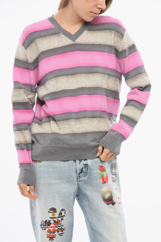 Balanced Stripe Wool Blend Sweater with V Neck
