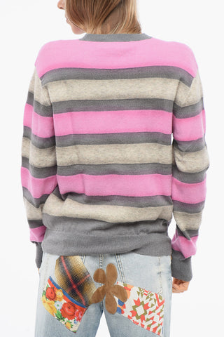 Maglia in Misto Lana a Righe Balanced con Collo a V