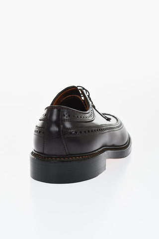 Brushed Leather Derby Shoes With Brogues Details