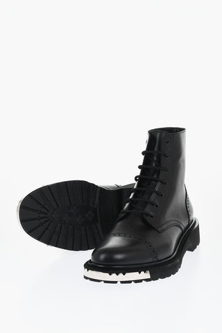 Leather Combat Boots With Plaque