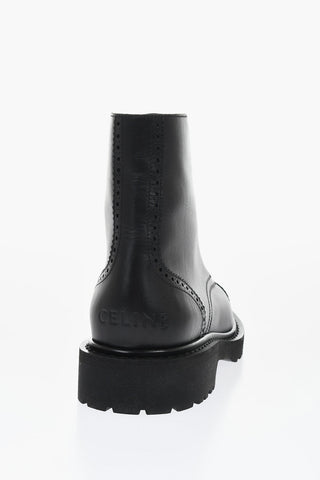 Leather Combat Boots With Plaque