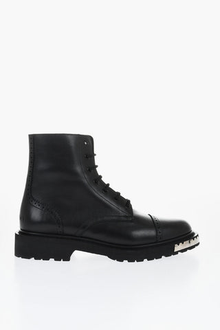 Leather Combat Boots With Plaque