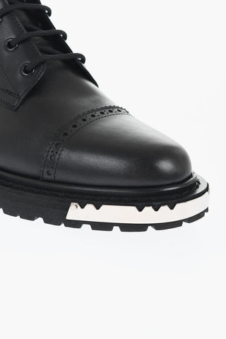 Leather Combat Boots With Plaque