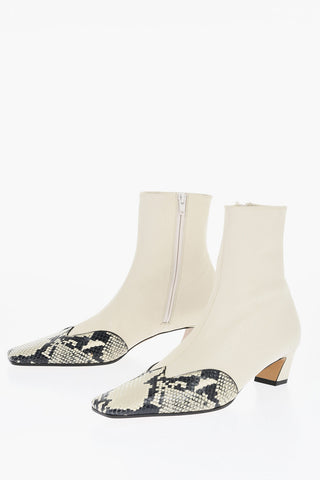 Leather Booties With Snakeskin Print Detail
