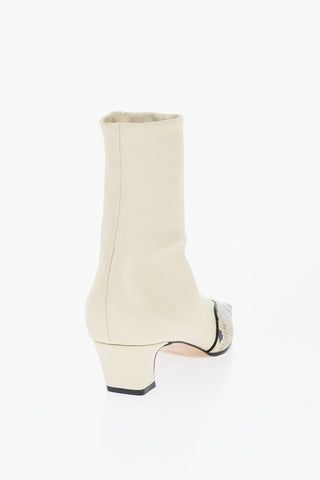 Leather Booties With Snakeskin Print Detail