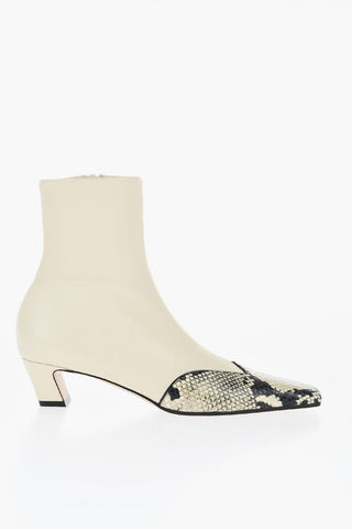 Leather Booties With Snakeskin Print Detail