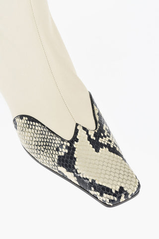 Leather Booties With Snakeskin Print Detail