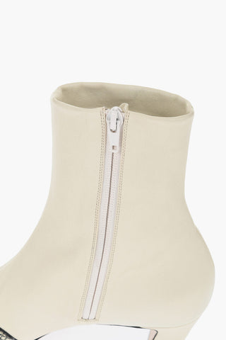 Leather Booties With Snakeskin Print Detail