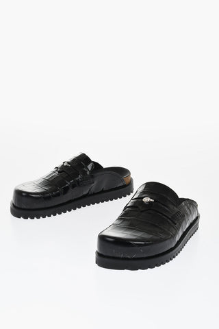 Crocodile Print Leather Penny Mules