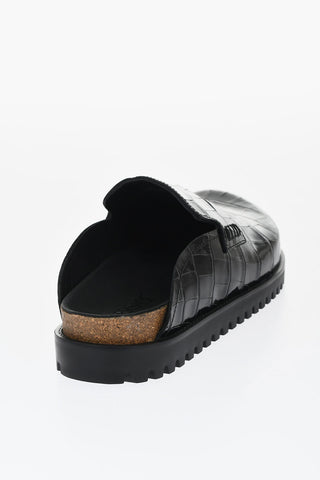 Crocodile Print Leather Penny Mules