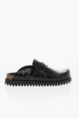Crocodile Print Leather Penny Mules