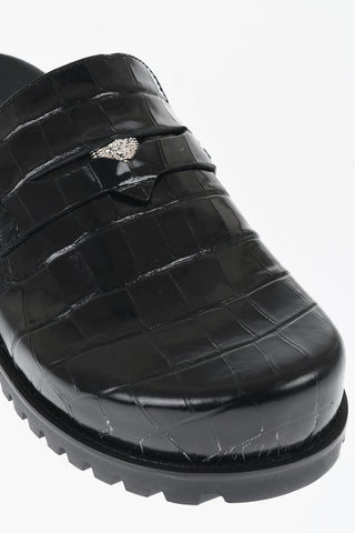 Crocodile Print Leather Penny Mules