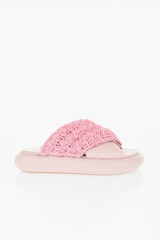 Leather Criss-Cross Slides With Platform Soles