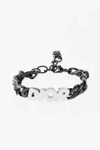 Brass DIOR ITALIC Chain Bracelet with Silver-Tone Logo