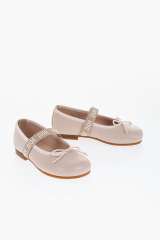 Leather Ballet Flats with Logoed Band