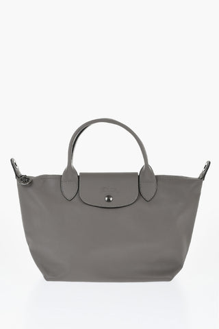 Solid Color Leather LE PLIAGE Tote Bag with Removable Shoulder Strap