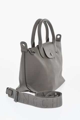 Solid Color Leather LE PLIAGE Tote Bag with Removable Shoulder Strap