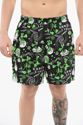 EYE MAN Patterned Lightweight Cotton Shorts