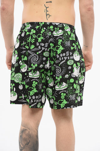EYE MAN Patterned Lightweight Cotton Shorts