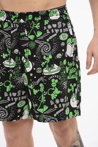 EYE MAN Patterned Lightweight Cotton Shorts