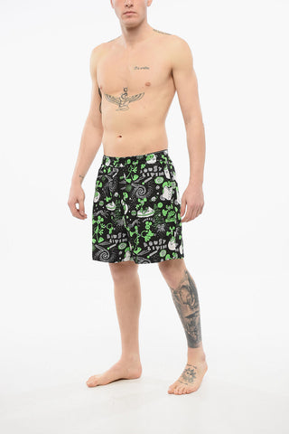 EYE MAN Patterned Lightweight Cotton Shorts