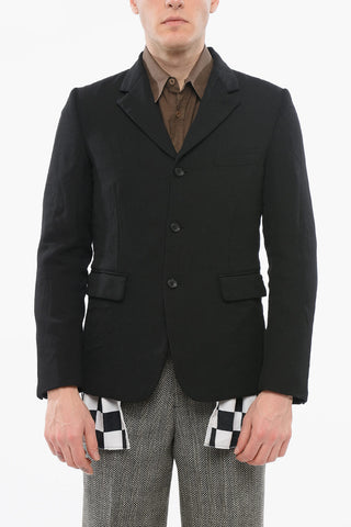 BLACK Double-layered Blazer with Checkered Detail