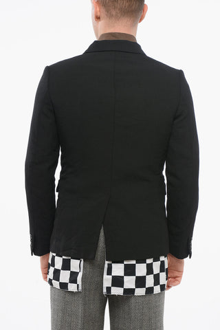 BLACK Double-layered Blazer with Checkered Detail