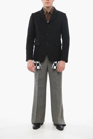 BLACK Double-layered Blazer with Checkered Detail