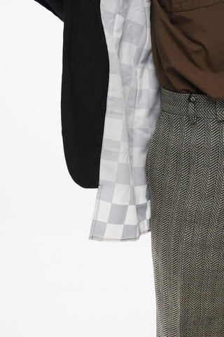 BLACK Double-layered Blazer with Checkered Detail