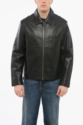 Giubbotto Zip-up in Pelle con Taschino a Toppa