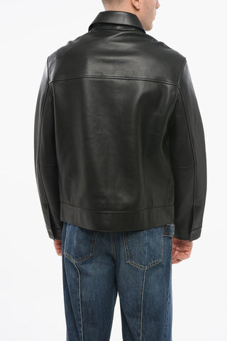 Giubbotto Zip-up in Pelle con Taschino a Toppa