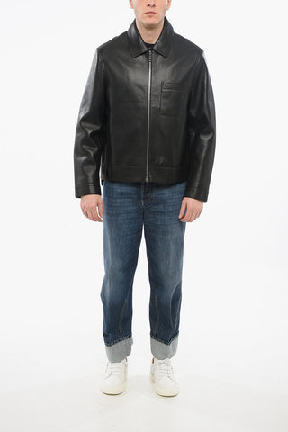 Giubbotto Zip-up in Pelle con Taschino a Toppa
