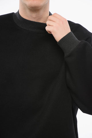 Felpa Girocollo in Panno di Lana con Polsini in Maglia