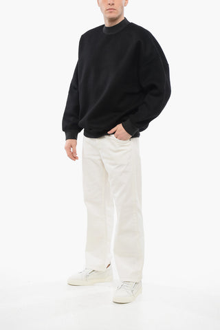 Felpa Girocollo in Panno di Lana con Polsini in Maglia