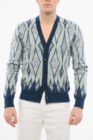 Mohair-Blend Cardigan with Diamond Pattern