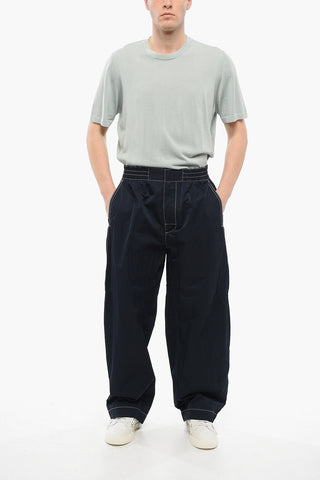 Tech Nylon Baggy Pants with Visible Stitchings