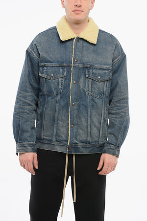 Denim Jacket with Shearling Lining and Crystal Fringes