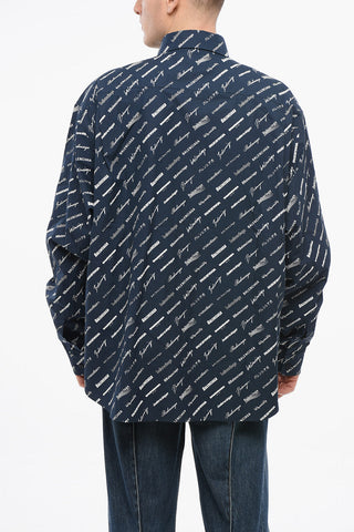 Button-down Printed Cotton Shirt with Monogram Pattern