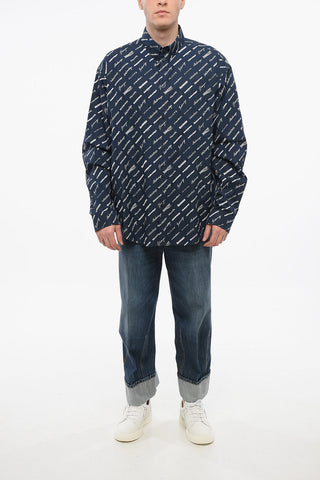 Button-down Printed Cotton Shirt with Monogram Pattern