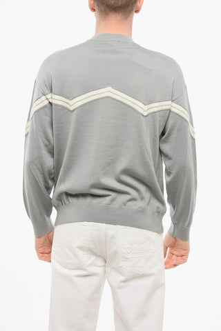EMPORIO Virgin Wool Sweater with Herringbone Embroidery