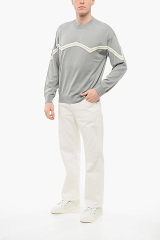 EMPORIO Virgin Wool Sweater with Herringbone Embroidery