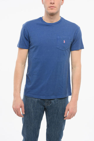 T-Shirt Girocollo in Misto Cotone con Taschino