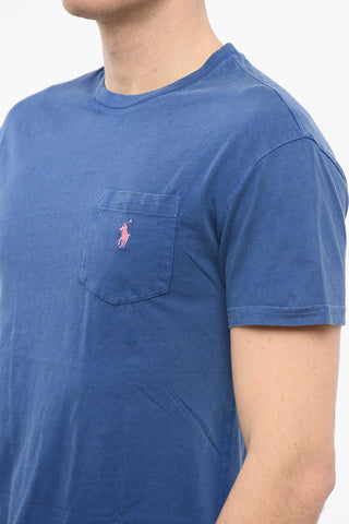 T-Shirt Girocollo in Misto Cotone con Taschino