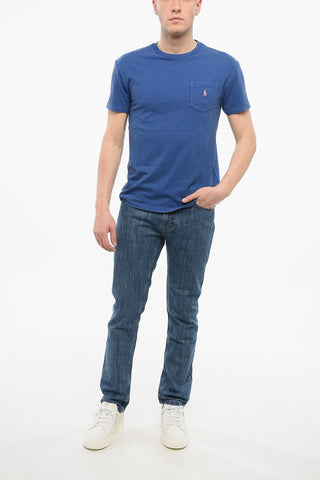 T-Shirt Girocollo in Misto Cotone con Taschino