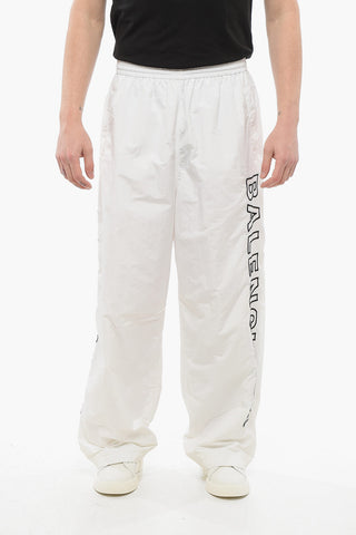 Elastic Waistbanded Wide Leg Pants with Embroidered Logo