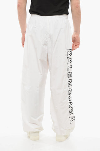 Elastic Waistbanded Wide Leg Pants with Embroidered Logo