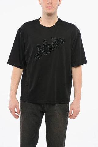 EMPORIO Cotton Blend NOIR T-Shirt with Beaded Embroidery