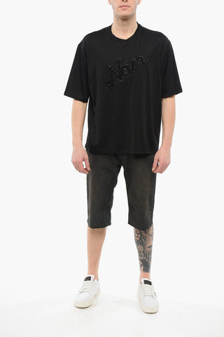 EMPORIO Cotton Blend NOIR T-Shirt with Beaded Embroidery