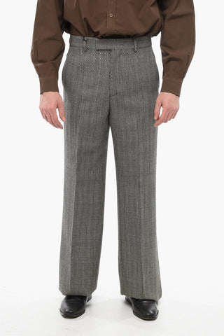 Herringbone Wool Trousers With Concealed Fastening
