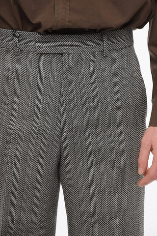 Herringbone Wool Trousers With Concealed Fastening